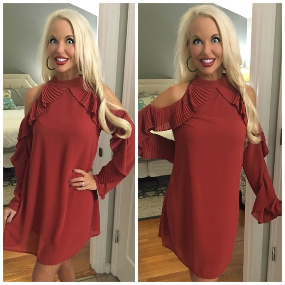 ❤️LAST 1! Brick Ruffled Sleeve Tunic Dress - Picture 3 of 4